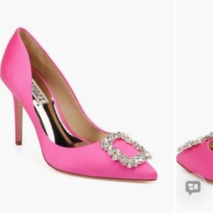 Badgley Mischka Hot Pink Crystal Buckle Pointed Pump